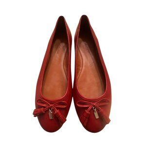 Coach Bea Leather Ballet Flats Womens 8.5B Cherry Red Classic Preppy Bow Tassel